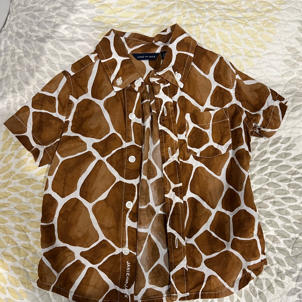 Janie and Jack Brown Giraffe Print Button Down Shirt